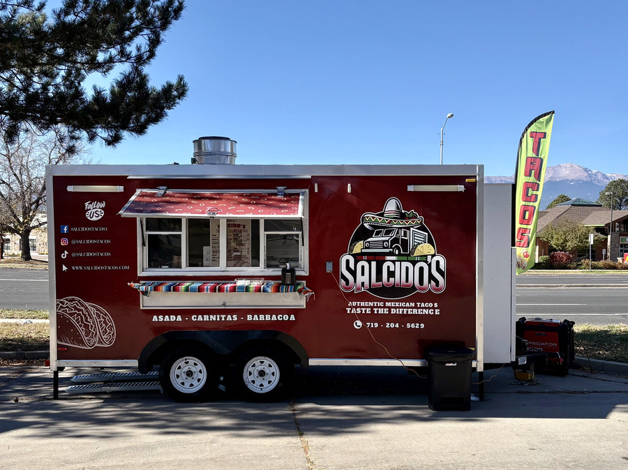The red Salcido's food truck